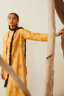 Sarang Kaur Mustard Yellow Hand Embroidered Jacket Set -Inca Sales Store 228sk14 5