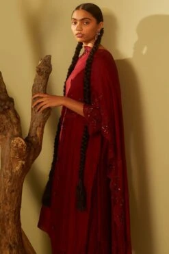 Sarang Kaur Maroon Hand Embroidered Cutwork Dupatta -Inca Sales Store 228sk6 3