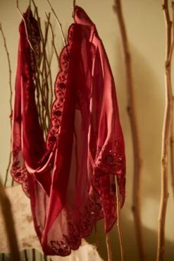 Sarang Kaur Maroon Hand Embroidered Cutwork Dupatta -Inca Sales Store 228sk6 5