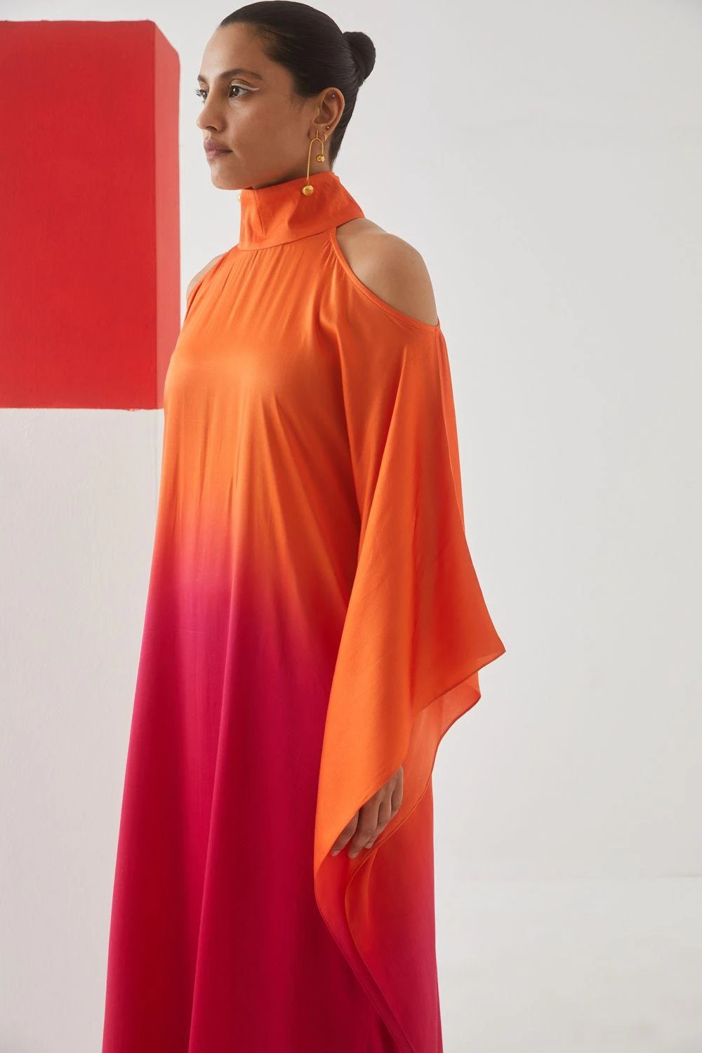 Studio RIGU Orange Leheriya Round Collar Dress 4 Studio RIGU Orange Leheriya Round Collar Dress - Image 2
