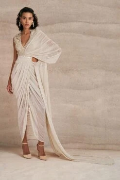 Varun Nidhika Pop Bloom Midi Drape Sari