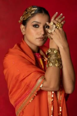 Pooja Keyur Orange Embroidered Organza Dupatta -Inca Sales Store 229pk16 3