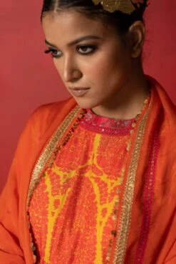 Pooja Keyur Orange Embroidered Organza Dupatta -Inca Sales Store 229pk16 4