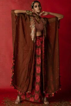Pooja Keyur Brown Embroidered Cape Set -Inca Sales Store 229pk23 3