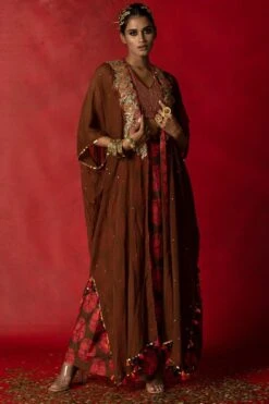 Pooja Keyur Brown Embroidered Cape Set -Inca Sales Store 229pk23 4