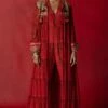 Pooja Keyur Red & Brown Paisley Printed Jumpsuit -Inca Sales Store 229pk36 1