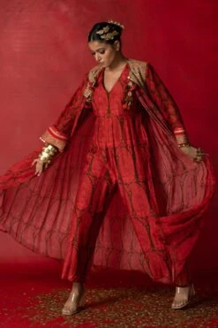 Pooja Keyur Red & Brown Paisley Printed Jumpsuit -Inca Sales Store 229pk36 2