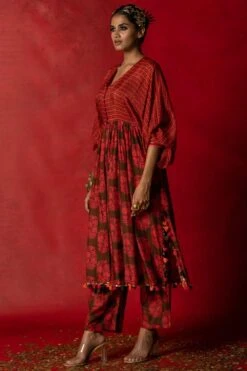 Pooja Keyur Red & Brown Aari Embroidered Kurta Set -Inca Sales Store 229pk45 2
