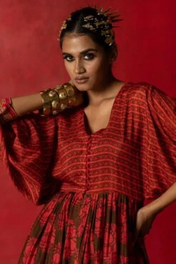 Pooja Keyur Red & Brown Aari Embroidered Kurta Set -Inca Sales Store 229pk45 3