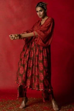 Pooja Keyur Red & Brown Aari Embroidered Kurta Set -Inca Sales Store 229pk45 4