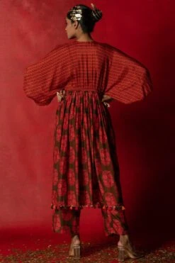 Pooja Keyur Red & Brown Aari Embroidered Kurta Set -Inca Sales Store 229pk45 6