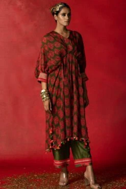 Pooja Keyur Olive Green Aari Embroidered Kaftan Set -Inca Sales Store 229pk46 3