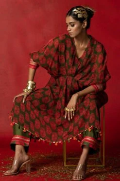 Pooja Keyur Olive Green Aari Embroidered Kaftan Set -Inca Sales Store 229pk46 4