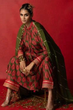 Pooja Keyur Olive Green Organza Dupatta -Inca Sales Store 229pk7 3
