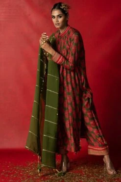 Pooja Keyur Olive Green Organza Dupatta -Inca Sales Store 229pk7 4