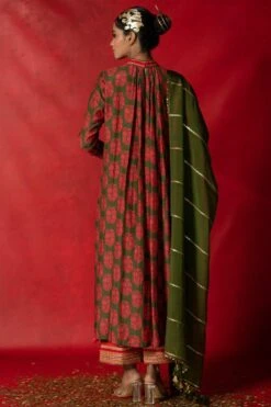 Pooja Keyur Olive Green Organza Dupatta -Inca Sales Store 229pk7 5