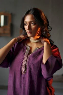 Shorshe Garnet Purple Mulberry Silk Kaftan Set -Inca Sales Store 229shor14 4