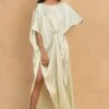 Stephany Beige Front Knot Kaftan Dress