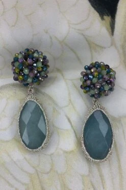 St Erasmus Blue Crystal Cluster Earrings