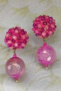 St Erasmus Fuchsia Crystal Cluster Earrings