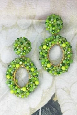 St Erasmus Lime Bead Encrusted Earrings
