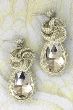 St Erasmus Crystal Zari Crochet Floral Earrings
