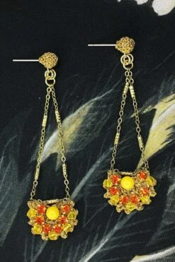 St Erasmus Yellow Embellished Dangler Earrings