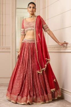 Tarun Tahiliani Red Stylised Kalidar Lehenga Set