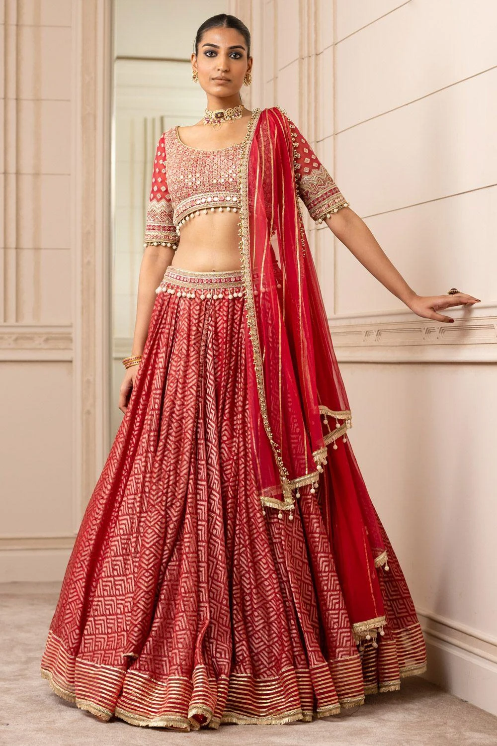 Tarun Tahiliani Red Stylised Kalidar Lehenga Set 3 Tarun Tahiliani Red Stylised Kalidar Lehenga Set