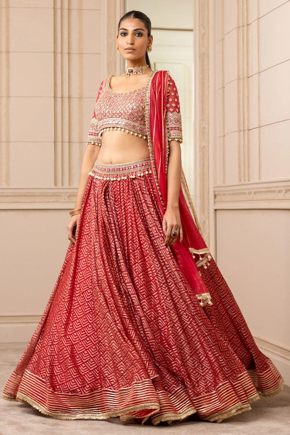 Tarun Tahiliani Red Stylised Kalidar Lehenga Set 4 Tarun Tahiliani Red Stylised Kalidar Lehenga Set - Image 2