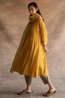 Swatti Kapoor Handwoven Chanderi Scarf In Mustard -Inca Sales Store 233swk2 2