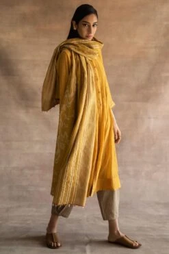 Swatti Kapoor Handwoven Chanderi Scarf In Mustard -Inca Sales Store 233swk2 3