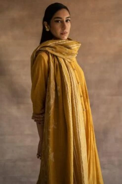 Swatti Kapoor Handwoven Chanderi Scarf In Mustard -Inca Sales Store 233swk2 4