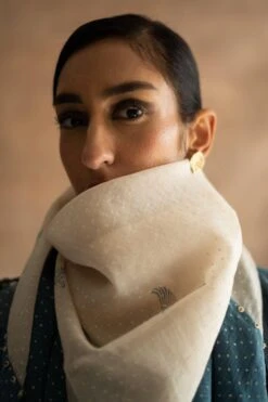 Swatti Kapoor Indigo Chanderi Mul Tasseles Scarf -Inca Sales Store 233swk7 3