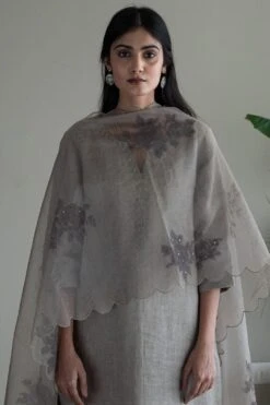 Shorshe Taupe Block Printed Dupatta -Inca Sales Store 23523sbp19 3