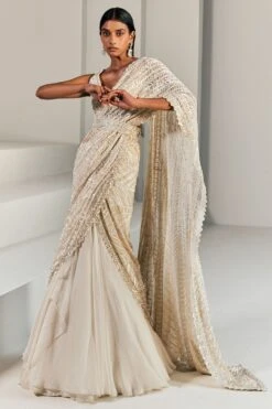 Ritika Mirchandani Ivory & Gold Pre-stitched Lehenga Sari Set