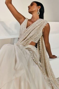 Ritika Mirchandani Ivory & Gold Pre-stitched Lehenga Sari Set -Inca Sales Store 235rm6 4 1