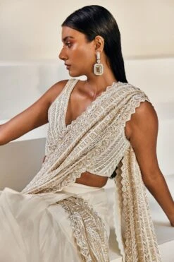 Ritika Mirchandani Ivory & Gold Pre-stitched Lehenga Sari Set -Inca Sales Store 235rm6 5 1