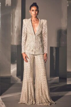 Ritika Mirchandani Silver Cutwork Blazer With An Embellished Sharara -Inca Sales Store 23823rm02 1