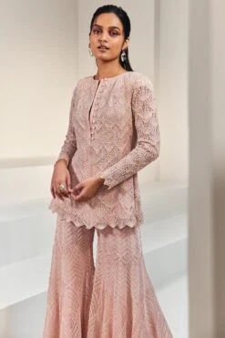 Ritika Mirchandani Rose Pink Embroidered Peplum & Sharara With Belt -Inca Sales Store 23823rm03 2