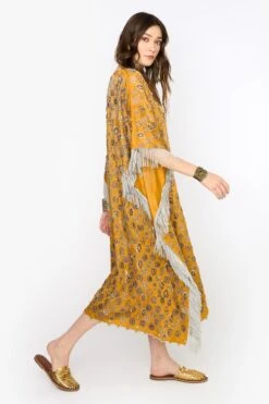 Heirloom By Rara Avis Yellow Ochre Hand Embellished Kaftan -Inca Sales Store 23rh36 2