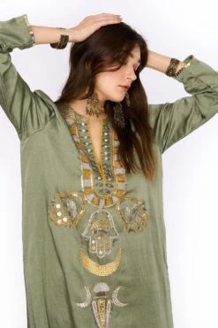 Heirloom By Rara Avis Sage Green Hamsa Embroidered Column Dress -Inca Sales Store 23rh48 4