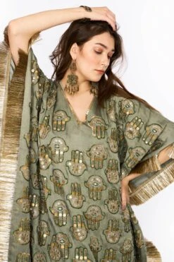 Heirloom By Rara Avis Sage Green Hamsa Embroidered Kaftan -Inca Sales Store 23rh49 3