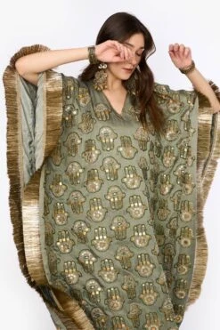 Heirloom By Rara Avis Sage Green Hamsa Embroidered Kaftan -Inca Sales Store 23rh49 4