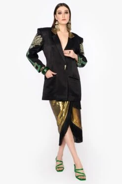 Heirloom By Rara Avis Black Palm Embroidered Fitted Blazer