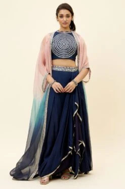 SVA Blue Butta Embroidered Cape Set