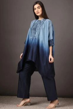 Sakshi Khetterpal Deep Blue Embroidered Kaftan Set