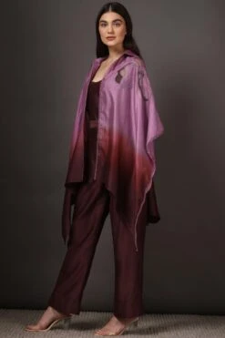 Sakshi Khetterpal Plum Wine Applique Embroidered Cape Set -Inca Sales Store 2401skt07 2
