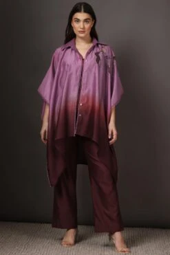 Sakshi Khetterpal Plum Wine Applique Embroidered Cape Set -Inca Sales Store 2401skt07 3