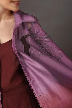 Sakshi Khetterpal Plum Wine Applique Embroidered Cape Set -Inca Sales Store 2401skt07 8